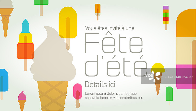 用法语写的冰棒和冰淇淋的夏季派对海报图片素材