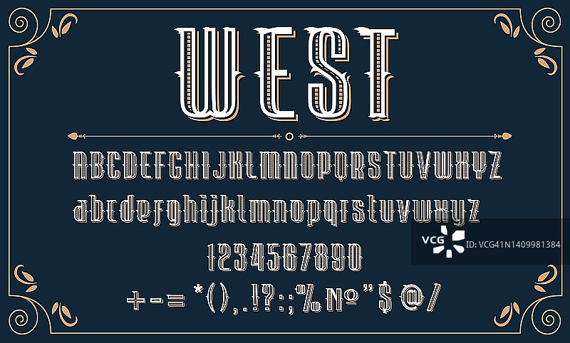 西部复古前线，狂野西部复古字母表图片素材