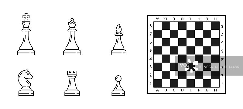 棋子图标和棋盘，国王，马和王后图片素材