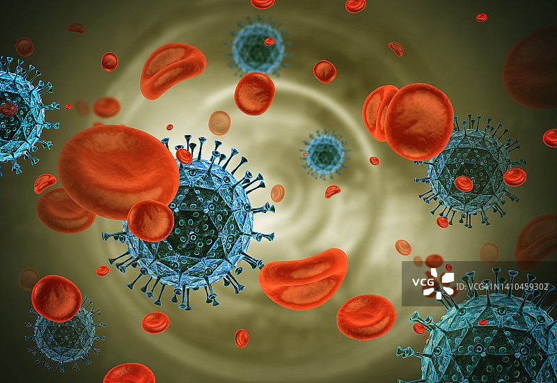 病毒感染的血细胞。三维演示图片素材