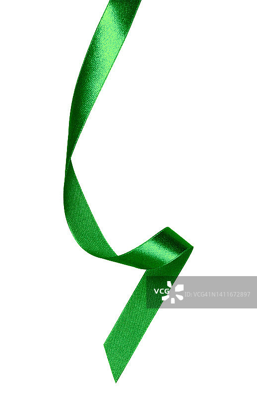 白底绿光缎带，用于装饰设计。图片素材