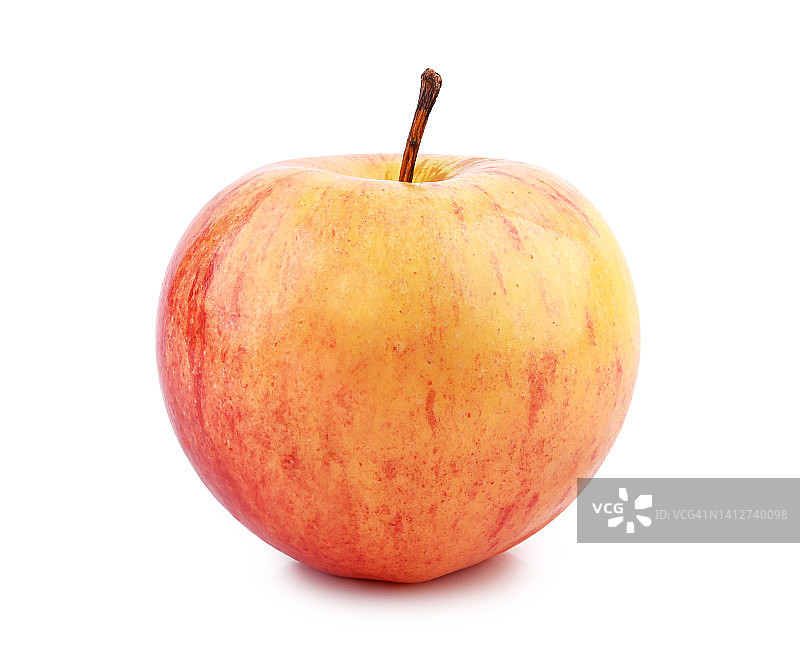 整个新鲜的红黄苹果分离在白色图片素材