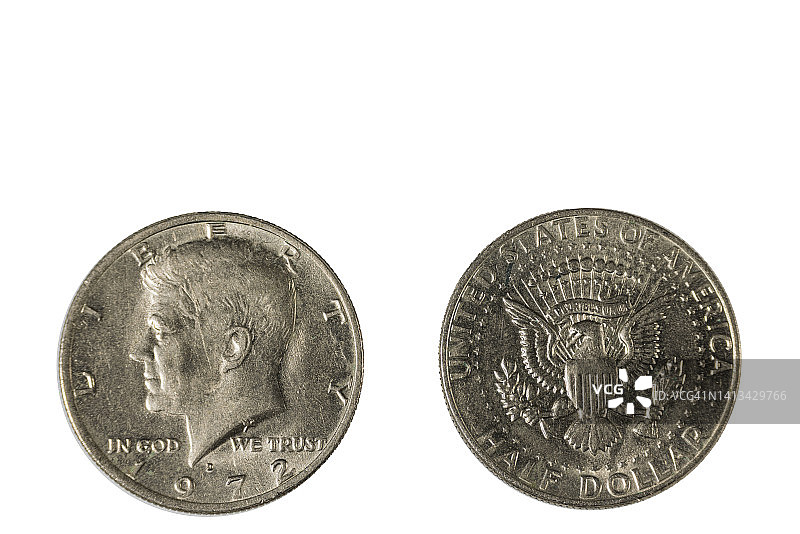 近距离观察的正面和背面的一半美元硬币1972年。钱币的概念。图片素材