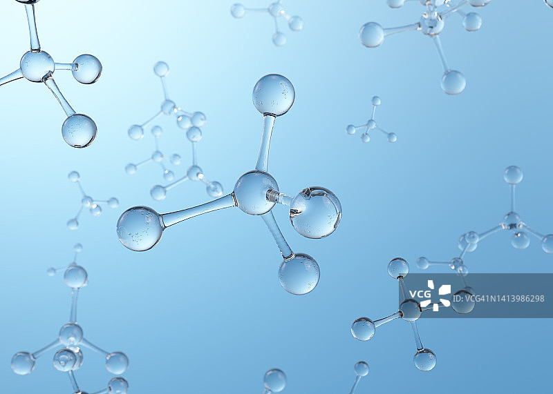 三维蓝色背景水分子图片素材