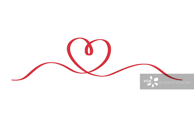 手绘心线艺术概念。红丝带。矢量插图装饰设计图片素材