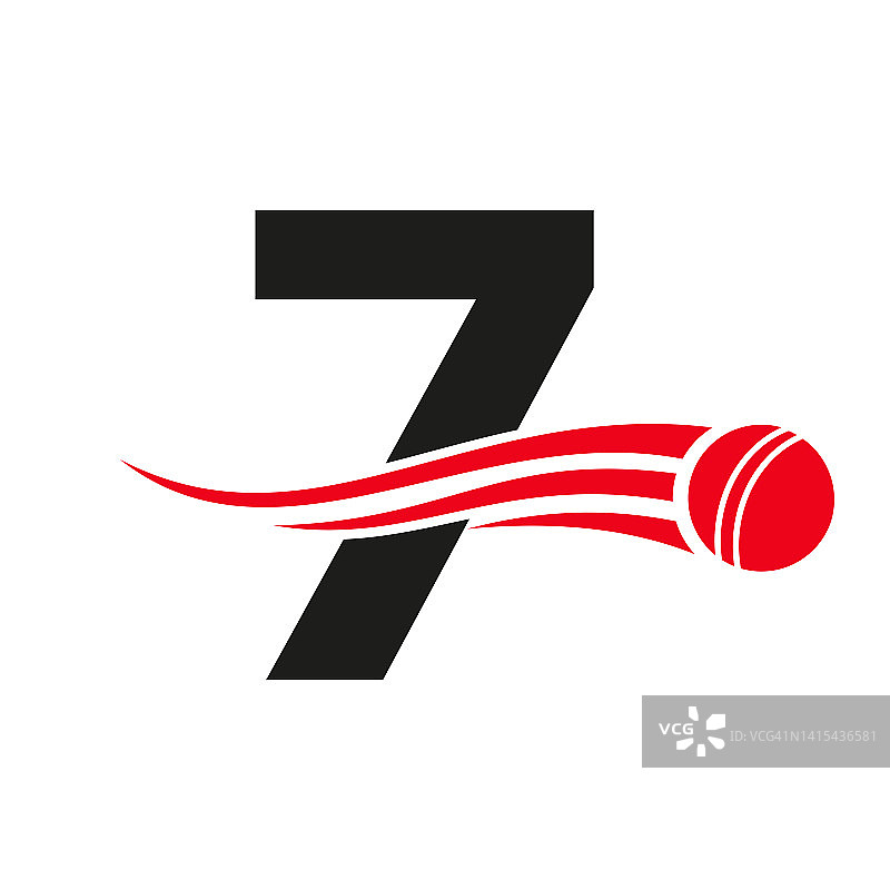 字母7板球概念与球图标为板球俱乐部符号向量模板。板球队员标志图片素材