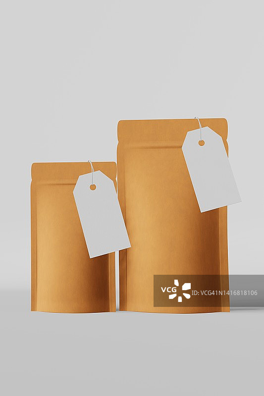 袋袋品牌化模板价格标签模型白色背景3D渲染。商品包装设计商店销售报价图片素材