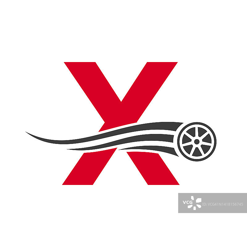 运动汽车字母X汽车修理标志设计概念与运输轮胎图标矢量模板图片素材