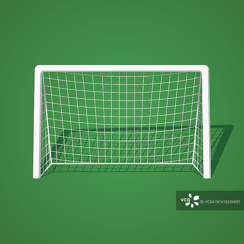 足球足球网门柱草地平坦矢量插图。孤立的运动装备图标元素的绿色背景图片素材