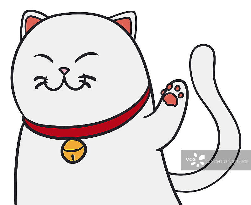 白猫带着项圈和铃铛向你致敬，矢量插图图片素材