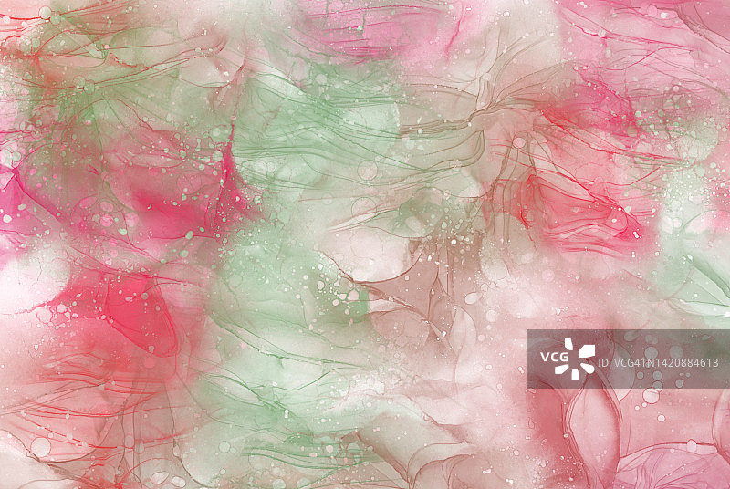 粉色和绿色液体油墨丙烯酸浇注液体艺术醇墨抽象图片素材