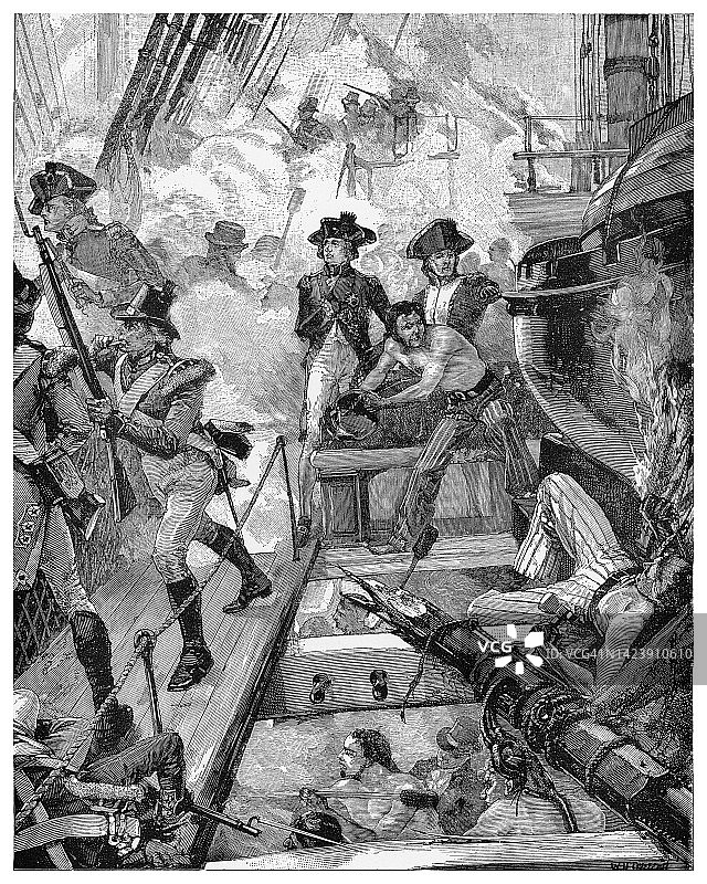 特拉法加海战(1805年10月21日)，英国皇家海军与法国和西班牙海军的联合舰队之间的海军交战图片素材