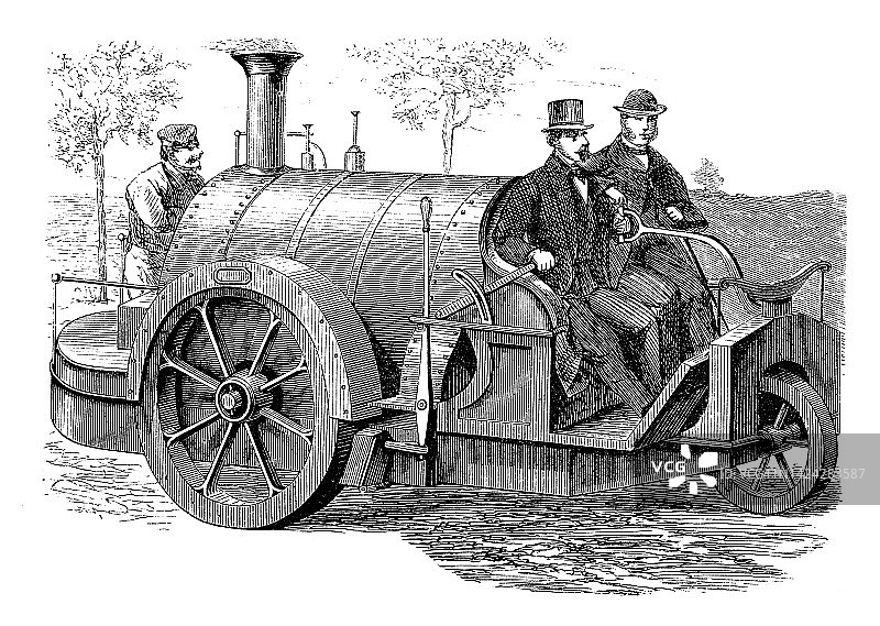 古董插图，应用力学:蒸汽动力机车和车辆图片素材