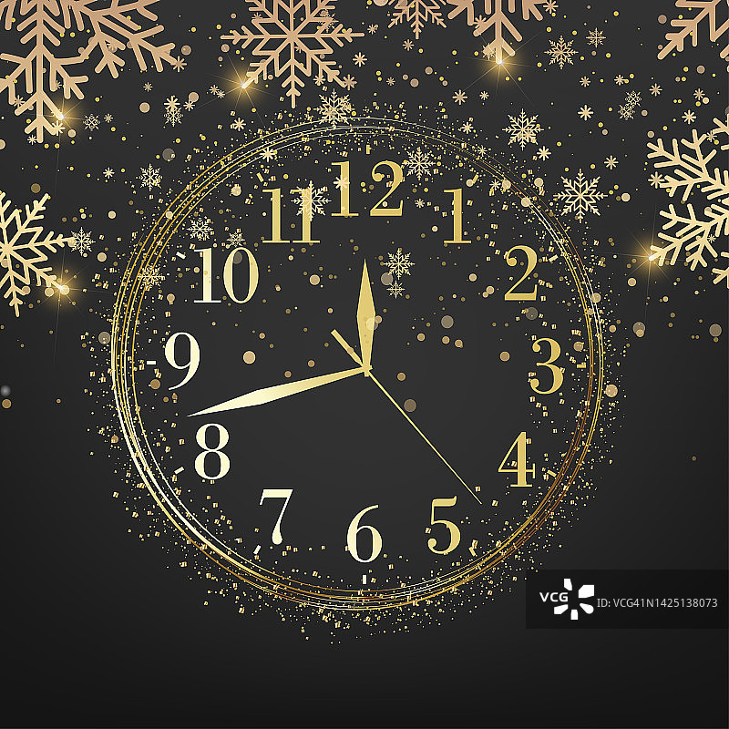 新年快乐或圣诞背景金色时钟。向量图片素材