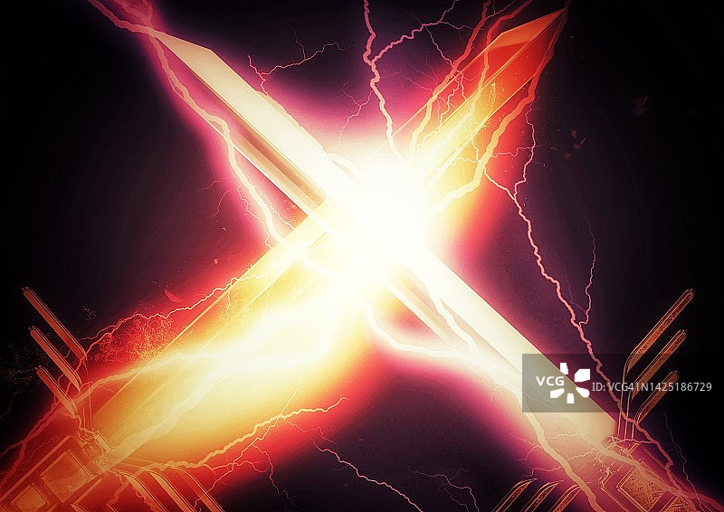 交叉闪电剑的3d插图图片素材