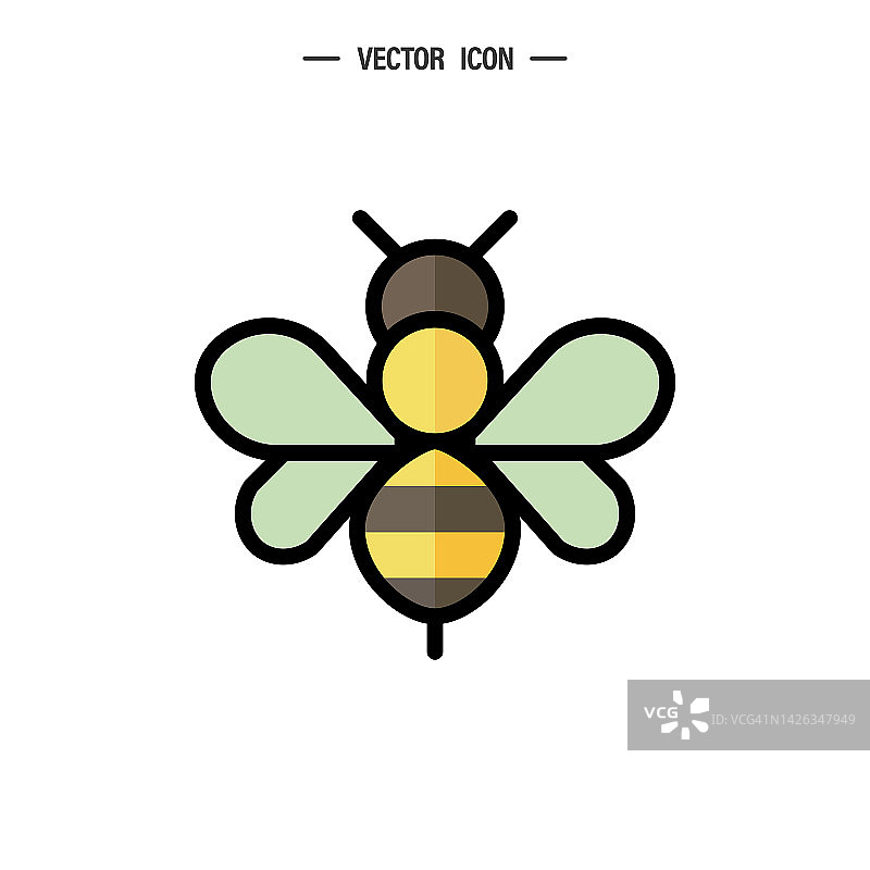 蜜蜂图标。大黄蜂，蜂蜜制造概念。矢量标志插图孤立的白色背景。图片素材
