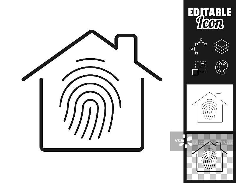 家庭安全-有指纹的房子。图标设计。轻松地编辑图片素材