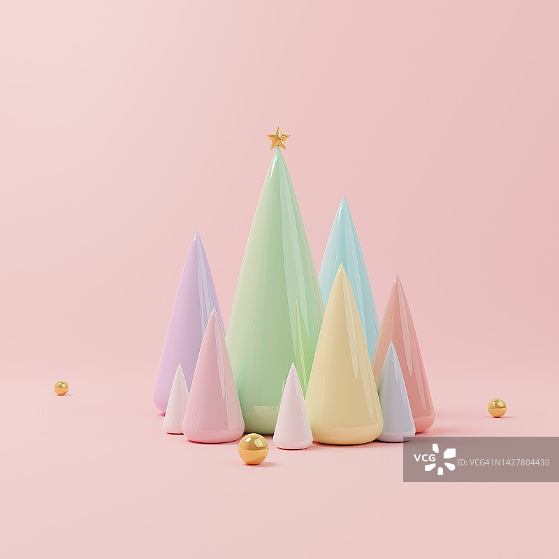 圣诞快乐的背景与柔和的颜色。3 d渲染。图片素材