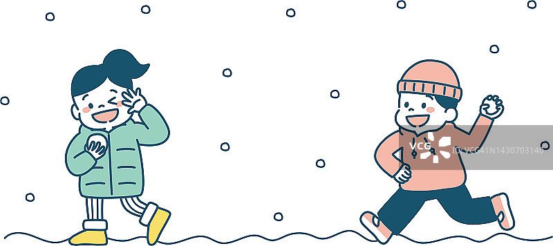孩子们在冬天打雪仗的插图图片素材