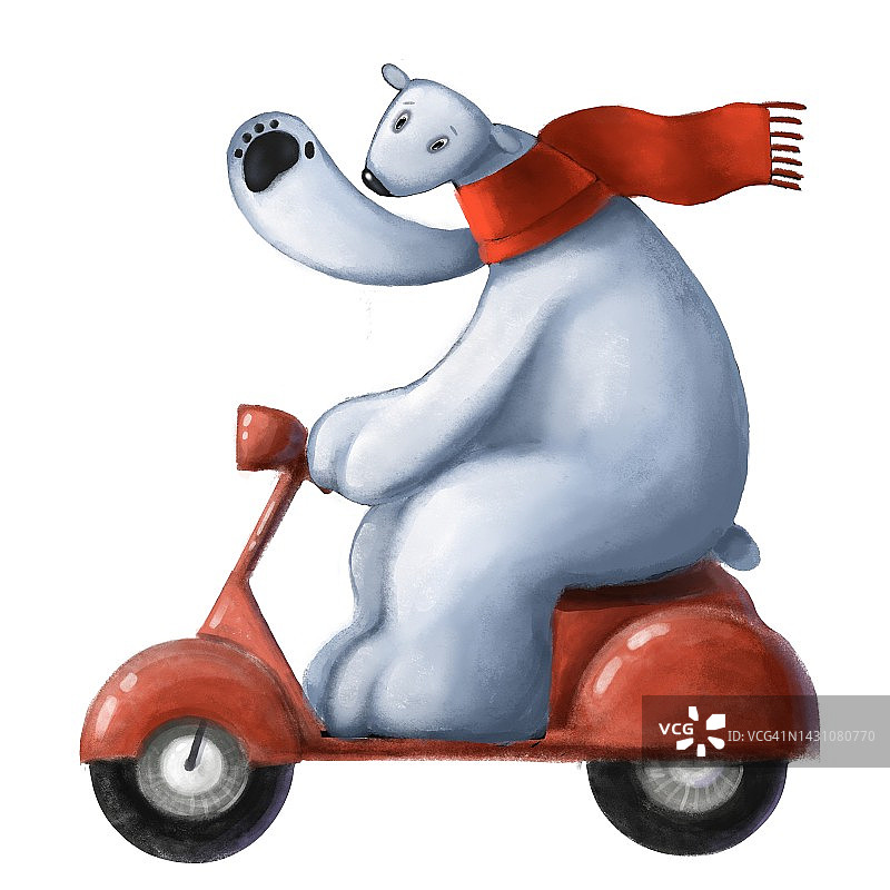 可爱的北极熊驾驶助力车图片素材