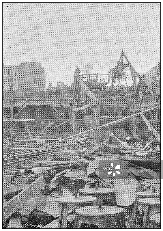 古董图片:自然灾害，1897年6月18日巴黎的旋风风暴，火车站商店，布瓦科伦贝斯图片素材