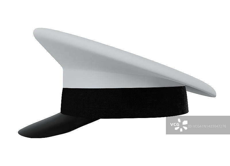 孤立背景上没有标志的军用海军帽。水手帽或船长帽。3 d渲染插图。图片素材