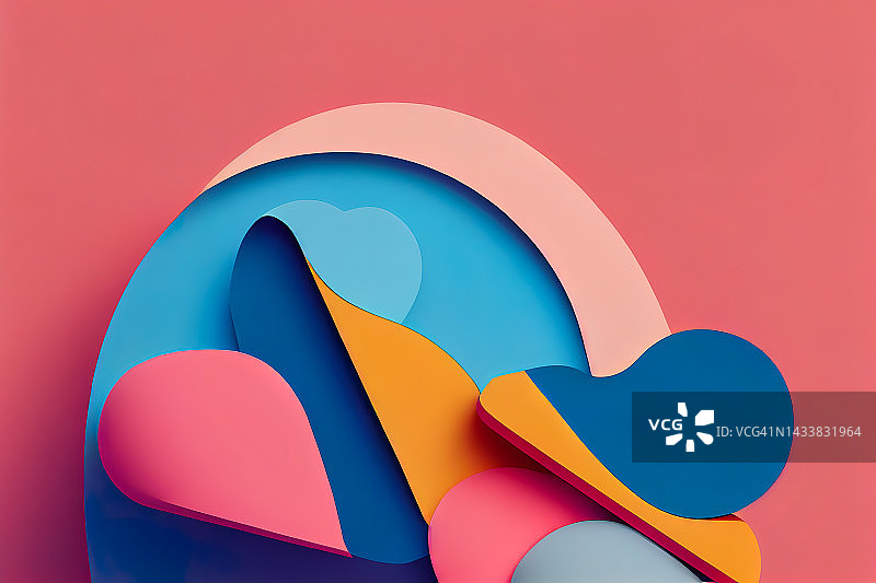 剪纸的背景。彩色抽象云形状-时髦的3D设计。图片素材