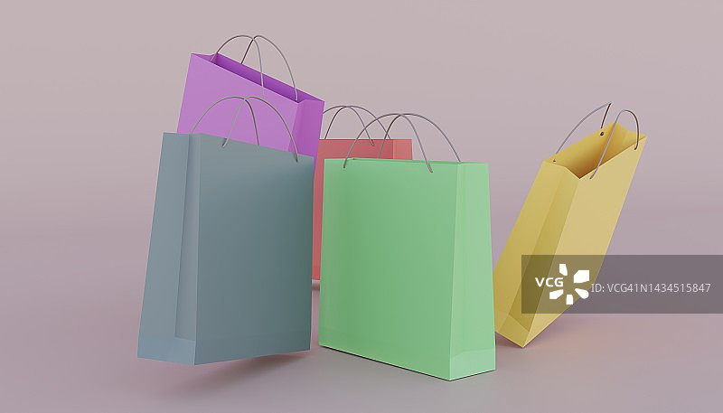 网上购物的3d纸袋插画图片素材
