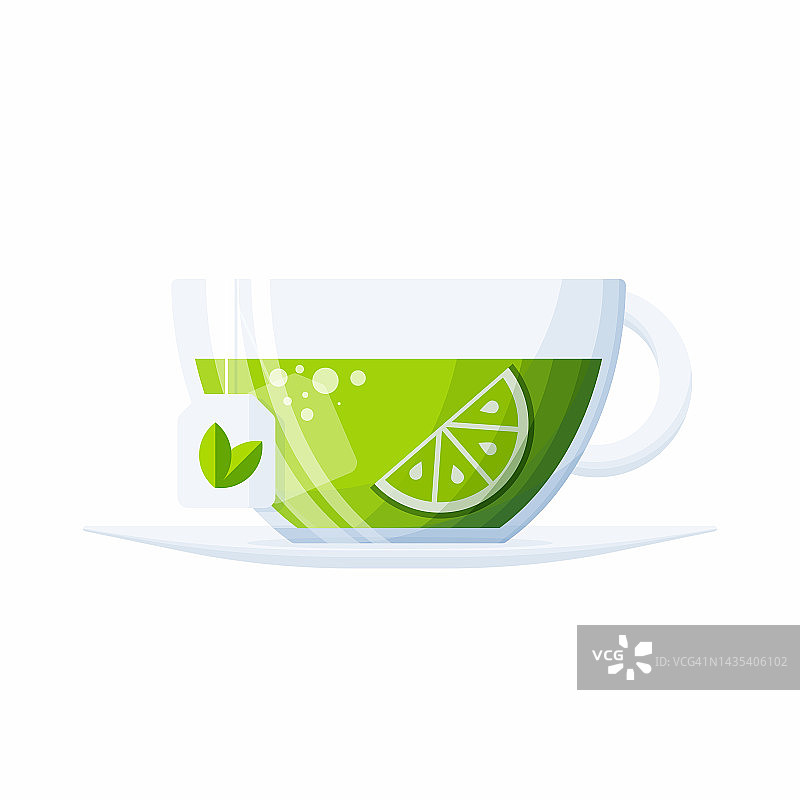 茶杯里的绿茶被隔离在白色的背景上图片素材