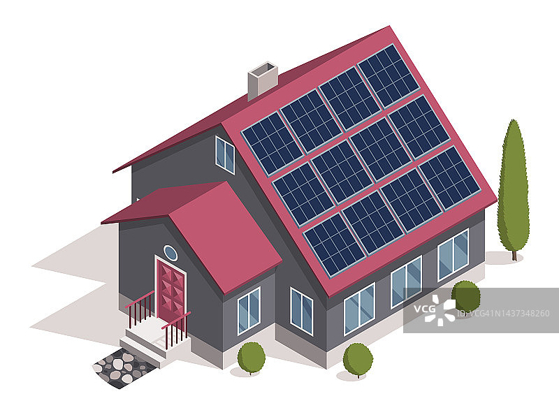 安装太阳能电池。生态节能理念为自由能源。新居智能家居系统图片素材