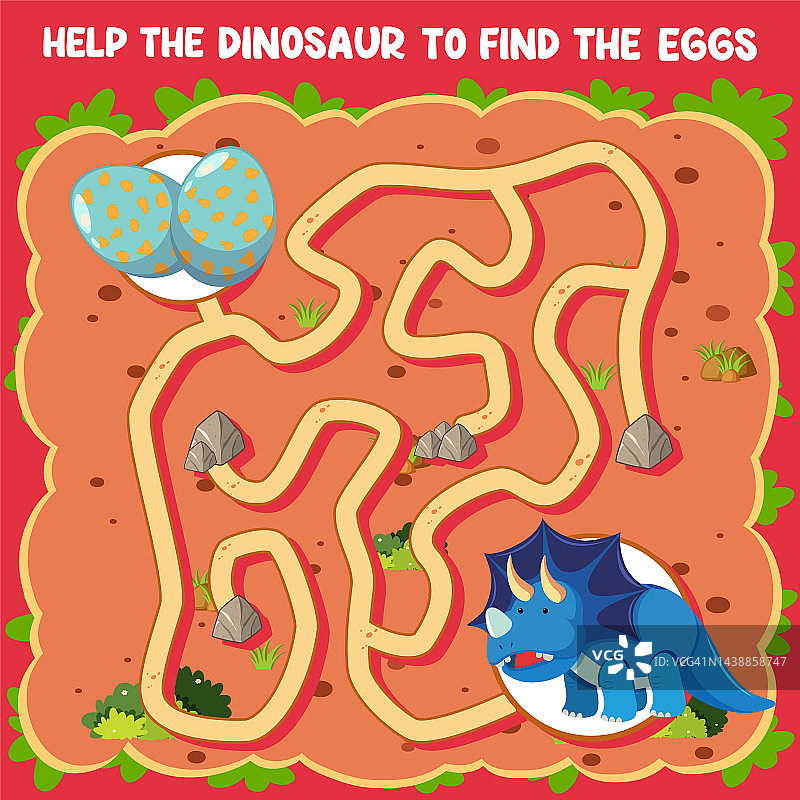 迷宫游戏模板的恐龙主题为儿童图片素材