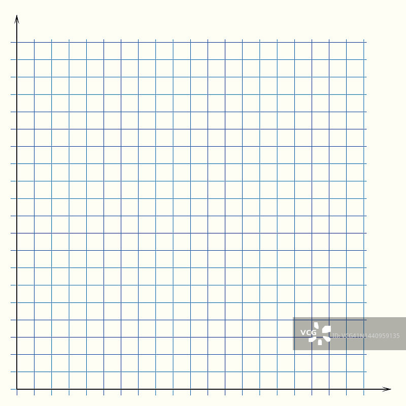 方格纸。数学图形。有x轴和y轴的笛卡尔坐标系。方形背景和彩色线条。几何图案为学校，教育。在透明背景上衬空白图片素材