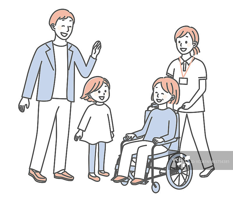 护士和轮椅的插图图片素材