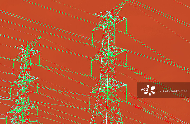 绿色能源，电力塔符号，橙色背景图片素材