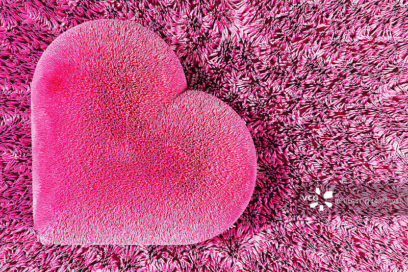 美丽的蓬松可爱的粉红色，品红色的心在柔软的背景。情人节。未来的3D模式。2023年流行色。图片素材