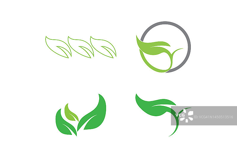 生态能量矢量标志与叶符号。绿色带有闪光或雷电图形。自然和电力可再生。这个标志适用于科技、回收、有机。图片素材