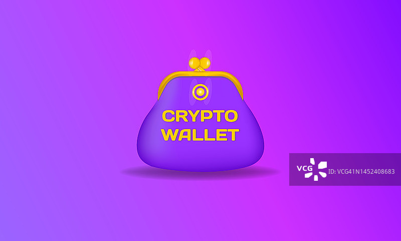 加密货币钱包概念说明与钱包和加密货币隔离在紫色背景。加密钱包登陆页面和海报设计模板。比特币，索拉纳，以太坊的加密钱包图片素材