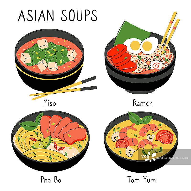 明亮的亚洲食物矢量插图。图片素材
