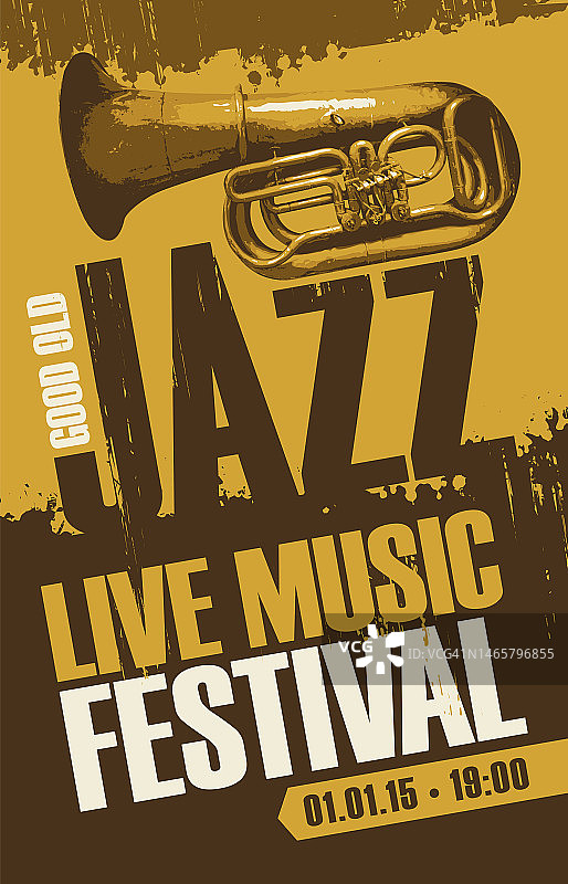 爵士音乐节现场音乐海报与管乐器小号图片素材