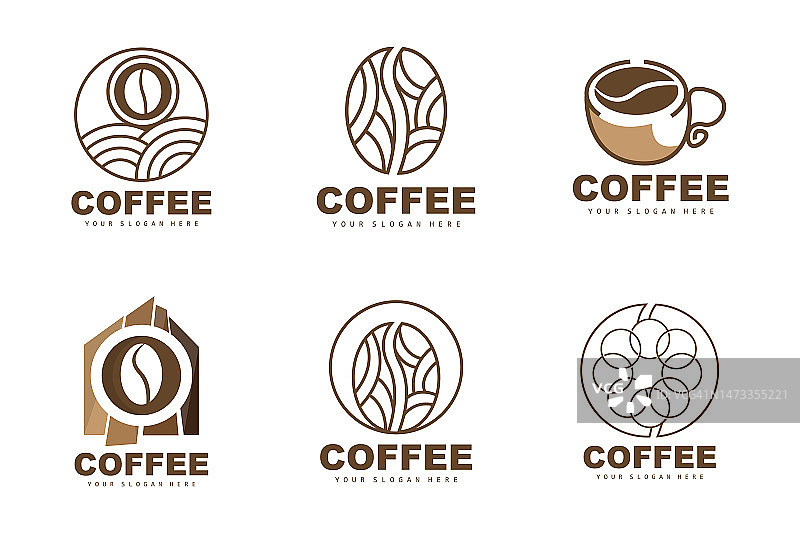 咖啡豆饮料标志设计在棕色矢量插图图片素材