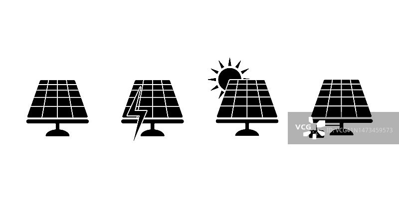 带有太阳能的太阳能电池板。绿色能源。太阳发电站。矢量图标说明。图片素材