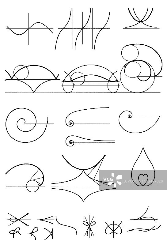 古老的雕刻插图线曲线在几何图片素材