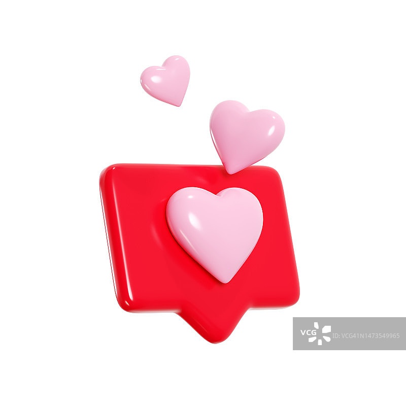 语音泡泡与飞行的心脏3d渲染插图-爱情图标浪漫或喜欢在社交媒体的概念。图片素材