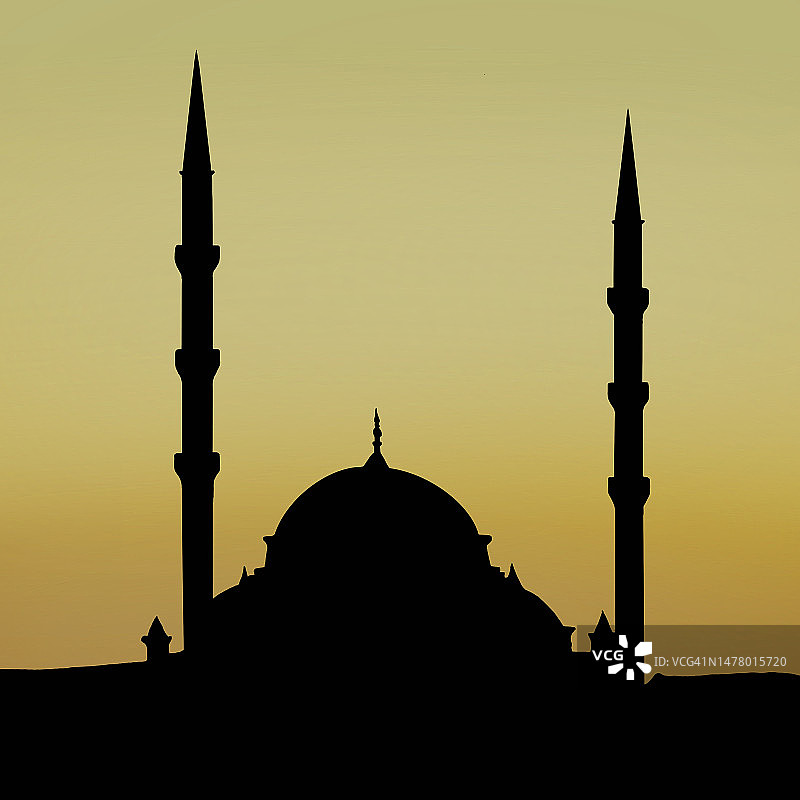 伊斯兰教斋月问候卡设计背景剪影清真寺图片素材
