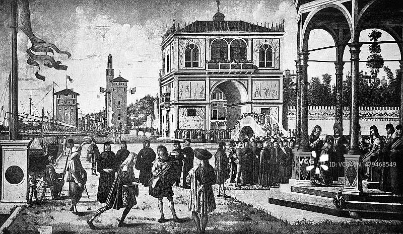阿格里平努斯国王的历史照片(约1880年)，Vittore Carpaccio的画作，威尼斯，威尼斯，意大利，历史，数字修复的原始19世纪原作的复制品，确切的原始日期未知图片素材
