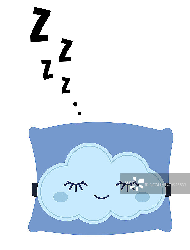 Zzz睡眠打鼾和可爱的卡哇伊枕头矢量图标。图片素材