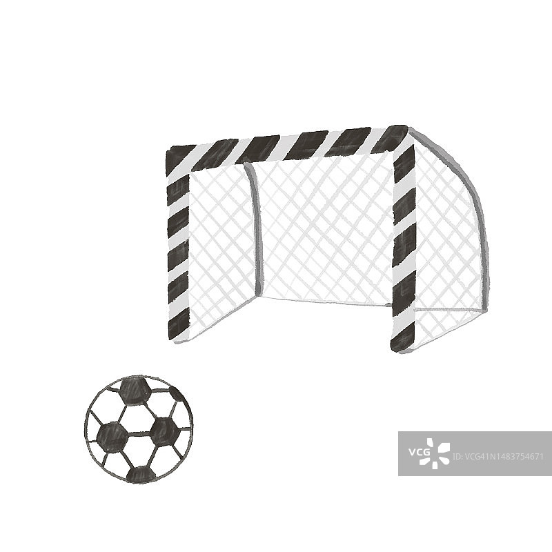 足球球门和球。足球图形插图孤立的白色图片素材