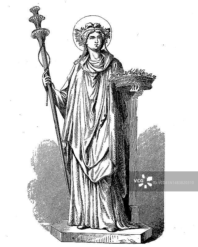 谷神星，罗马的农业和生育女神，被认为是立法者，根据意大利庞贝古城的一幅壁画，1890年的插图，历史的，19世纪原始艺术品的数字复制图片素材
