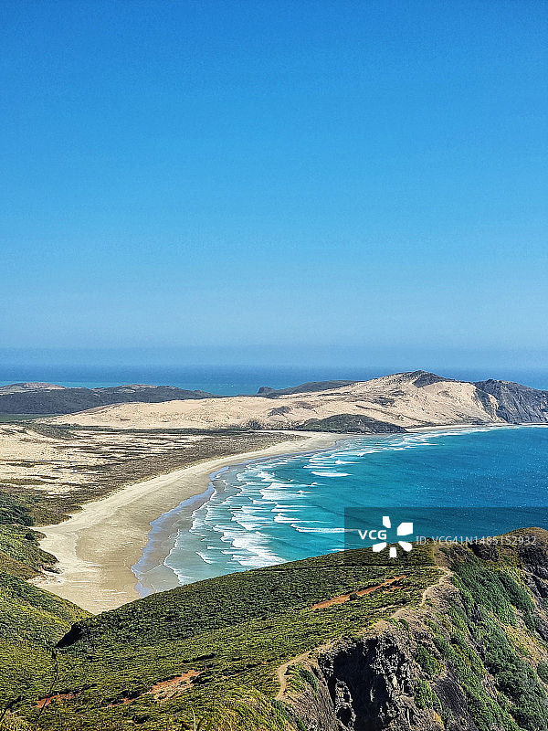 新西兰北部，蔚蓝的天空衬托着美丽的海景图片素材