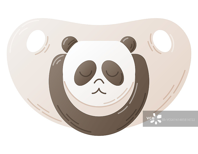 宝宝可爱的平面安抚奶嘴与睡觉的熊猫插图。矢量孤立的卡通婴儿设计元素。图片素材